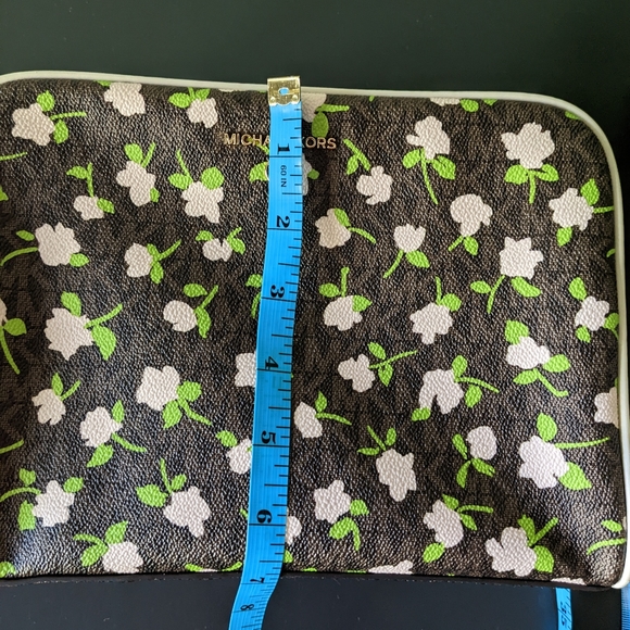 Michael Kors Jet Set Large Zip Travel Cosmetic Pouch Brown Pink Floral Print - Picture 12 of 13